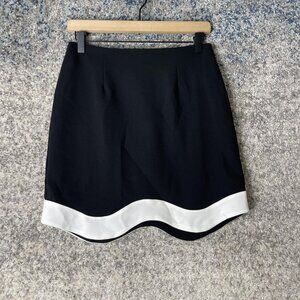 CeCe Skirt Womens 2 Black White Scallop Hem Mini Career Work Polyester Chic